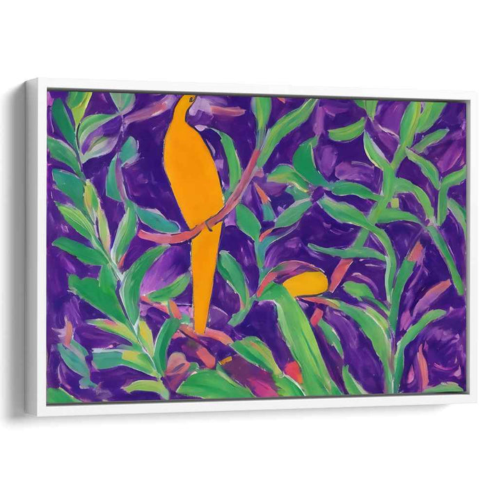 Avian Sunset: Fauvist Orange Bird on Purple Canvas Art Print