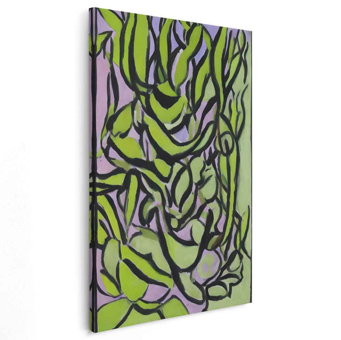 Emergent Flora Essence: Abstract Nature-Inspired Green and Pink Canvas Art