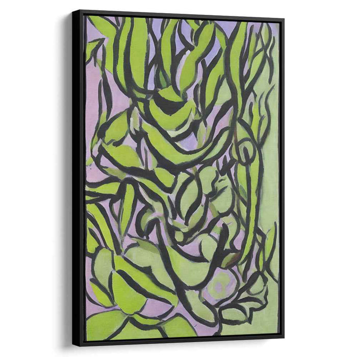 Emergent Flora Essence: Abstract Nature-Inspired Green and Pink Canvas Art