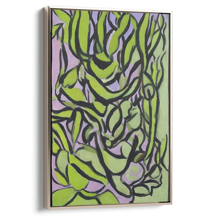 Emergent Flora Essence: Abstract Nature-Inspired Green and Pink Canvas Art