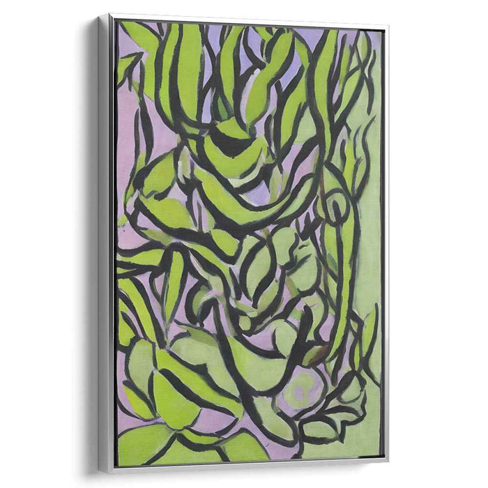 Emergent Flora Essence: Abstract Nature-Inspired Green and Pink Canvas Art