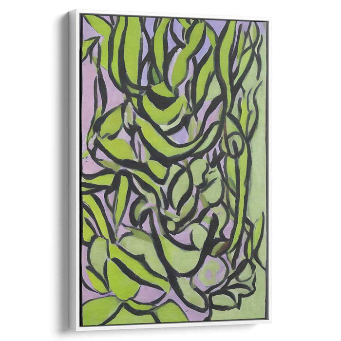 Emergent Flora Essence: Abstract Nature-Inspired Green and Pink Canvas Art