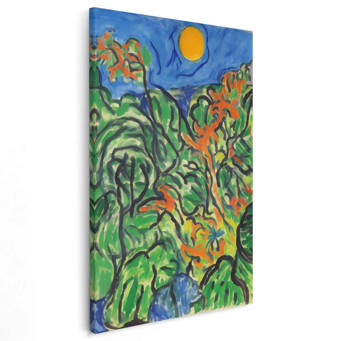 Wild Sunlit Canopy: Fauvist Jungle Landscape with Sun