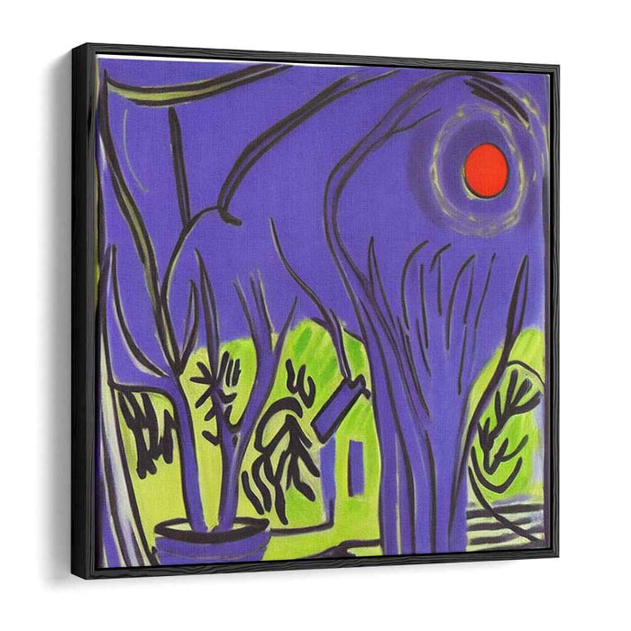 Surreal Dance: Expressionist Violet and Lime Green Landscape Canvas Art