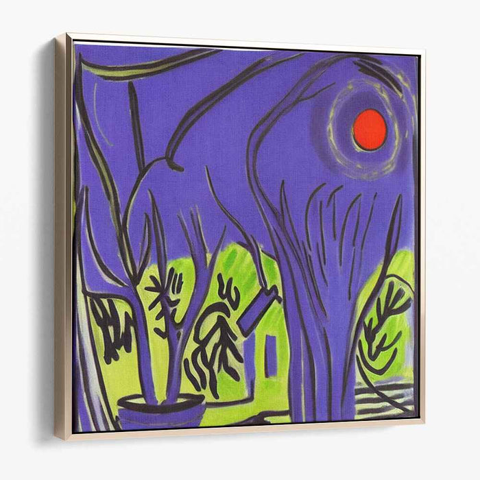 Surreal Dance: Expressionist Violet and Lime Green Landscape Canvas Art
