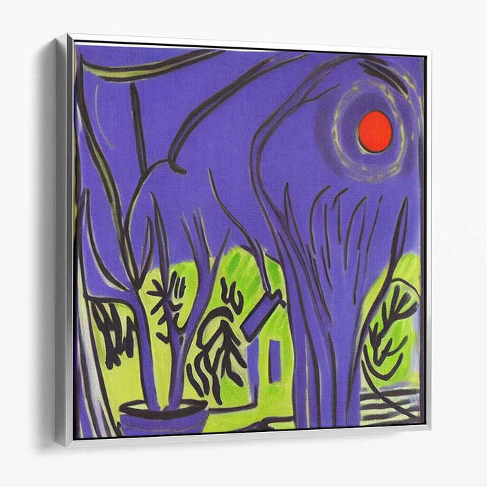 Surreal Dance: Expressionist Violet and Lime Green Landscape Canvas Art