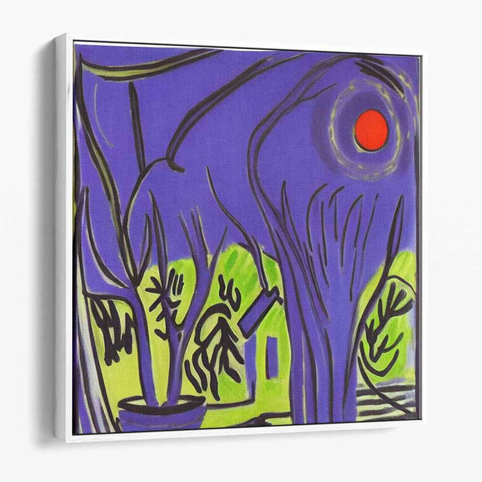 Surreal Dance: Expressionist Violet and Lime Green Landscape Canvas Art