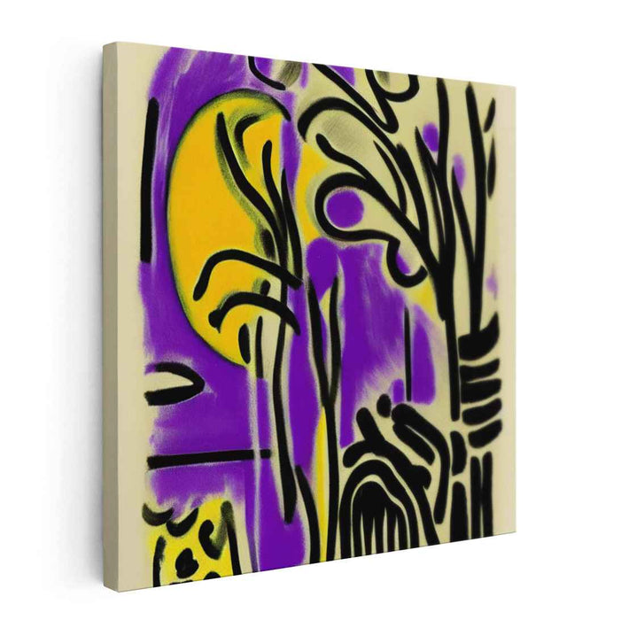 Enigmatic Nature: Abstract Expressionist Purple and Yellow Canvas Art Print