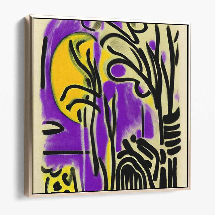 Enigmatic Nature: Abstract Expressionist Purple and Yellow Canvas Art Print