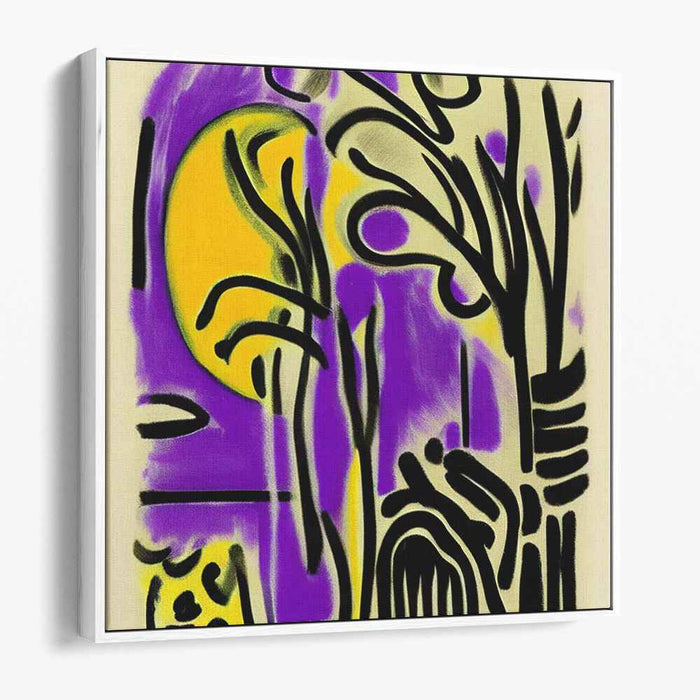 Enigmatic Nature: Abstract Expressionist Purple and Yellow Canvas Art Print