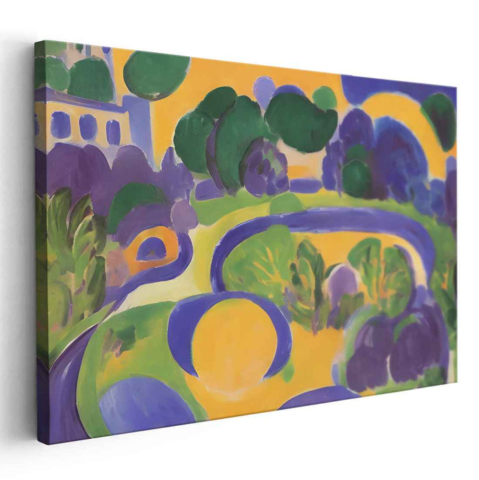 Sunlit Pathways: Abstract Fauvist Landscape Canvas Art Print