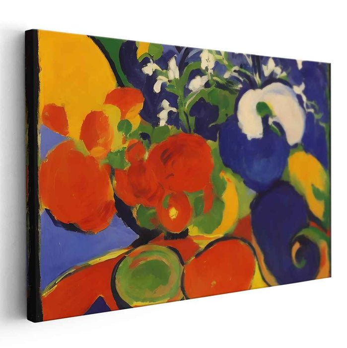 Blossoming Bounty: Fauvist Still Life with Fruits and Flowers Canvas Art Print