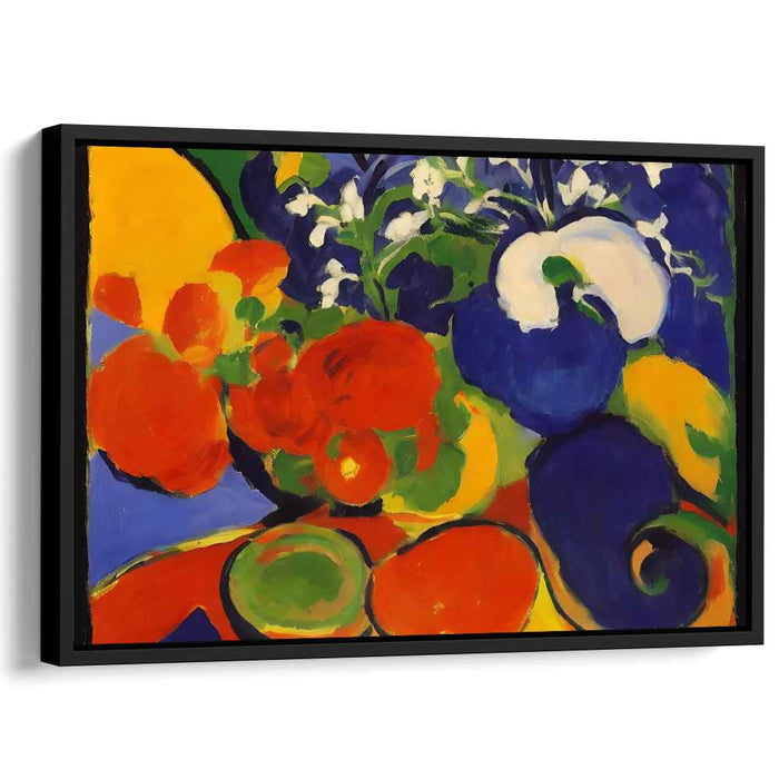 Blossoming Bounty: Fauvist Still Life with Fruits and Flowers Canvas Art Print
