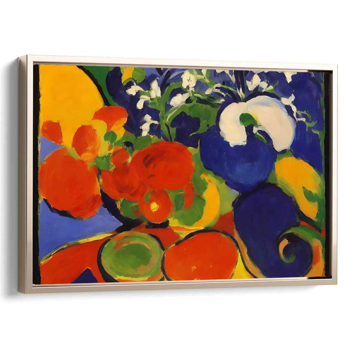Blossoming Bounty: Fauvist Still Life with Fruits and Flowers Canvas Art Print