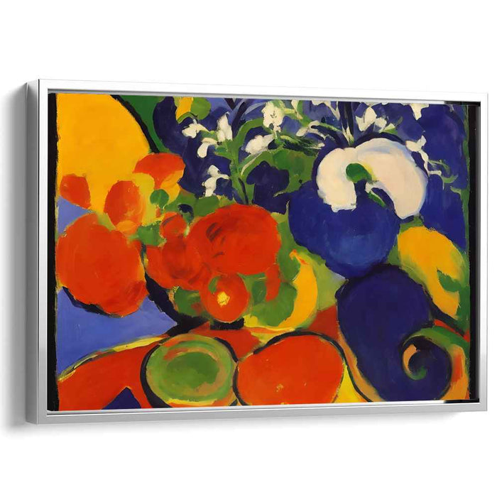 Blossoming Bounty: Fauvist Still Life with Fruits and Flowers Canvas Art Print