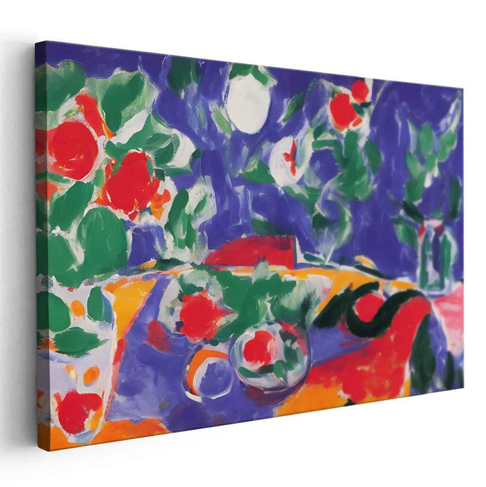Vibrant Garden Echoes: Fauvist Floral Still Life Canvas Art Print