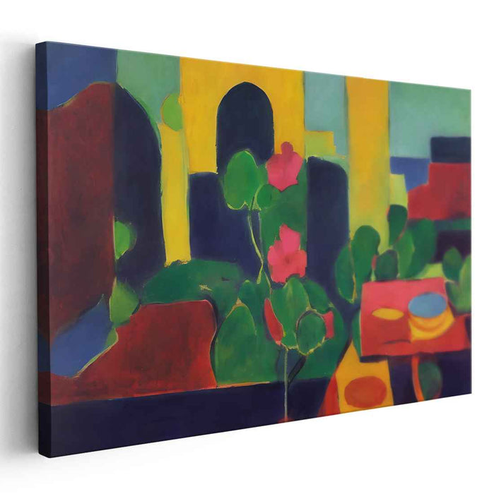 Vibrant Abstract Urban Landscape: Fauvist Geometric Color Play Canvas Art Print
