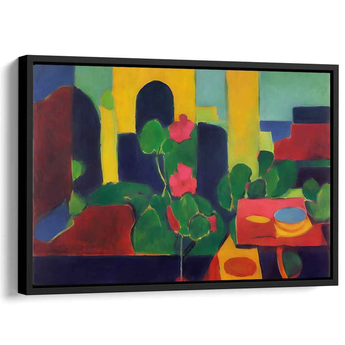 Vibrant Abstract Urban Landscape: Fauvist Geometric Color Play Canvas Art Print