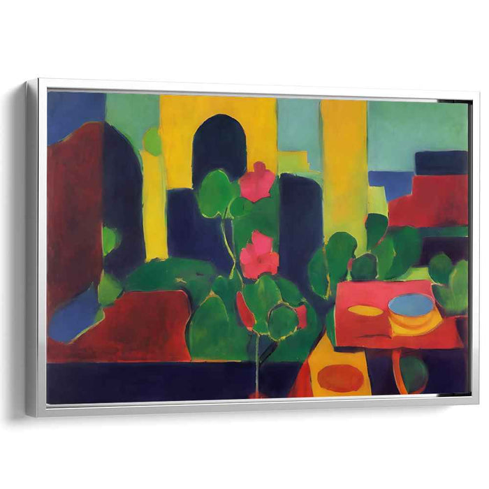 Vibrant Abstract Urban Landscape: Fauvist Geometric Color Play Canvas Art Print