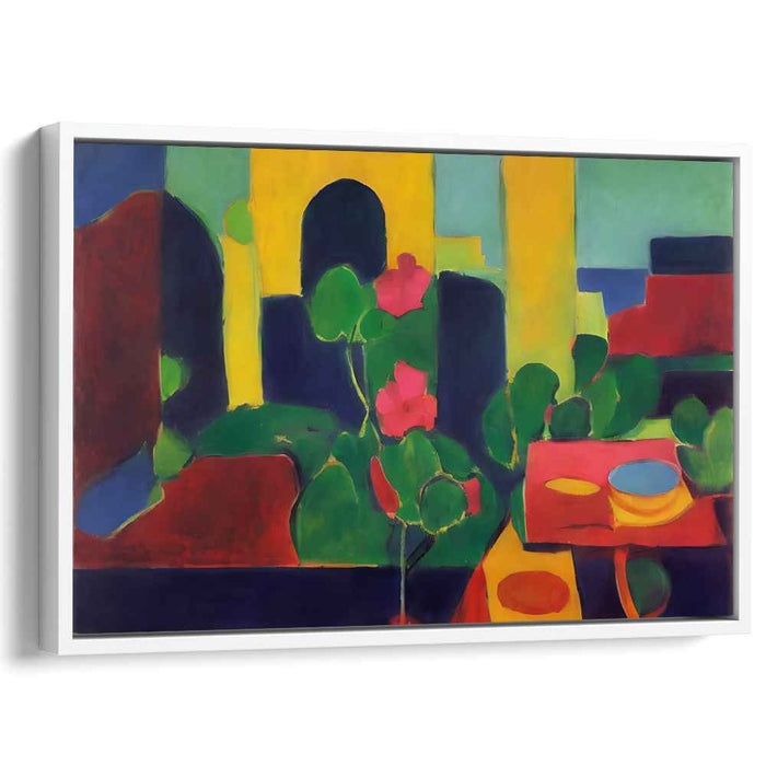Vibrant Abstract Urban Landscape: Fauvist Geometric Color Play Canvas Art Print