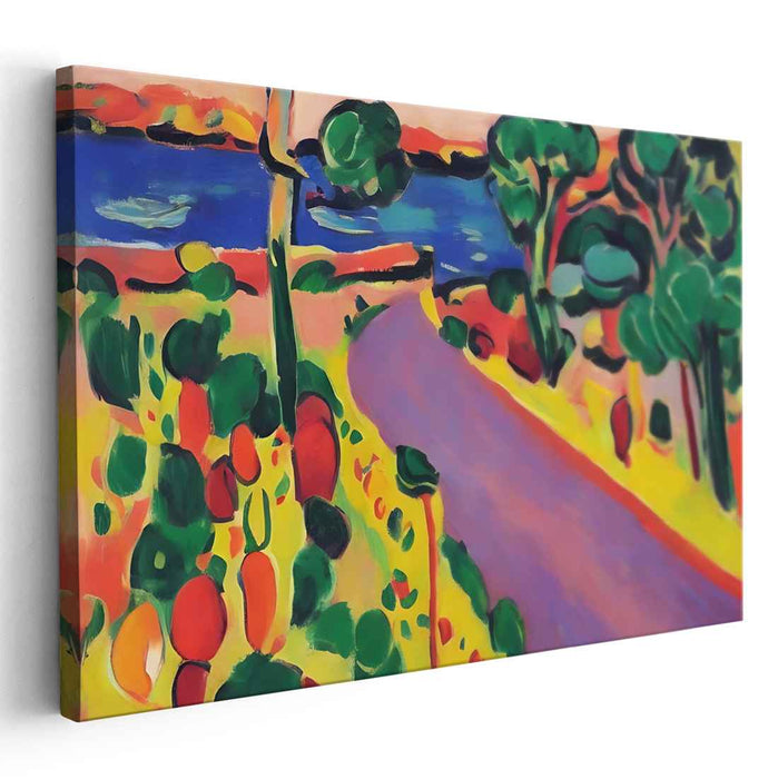Wild Brush Lake Trail: Fauvist-Inspired Lakeside Pathway Canvas Art