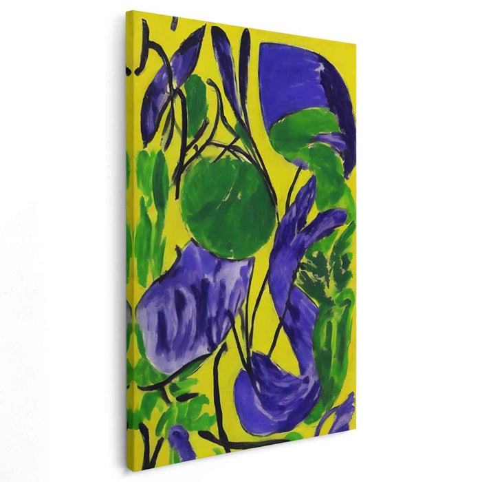 Sunshine Tapestry: Vibrant Foliage on Sunny Yellow Canvas Art Print