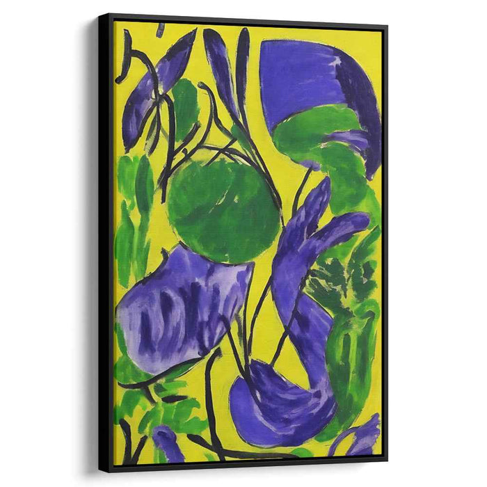 Sunshine Tapestry: Vibrant Foliage on Sunny Yellow Canvas Art Print