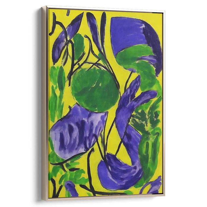 Sunshine Tapestry: Vibrant Foliage on Sunny Yellow Canvas Art Print