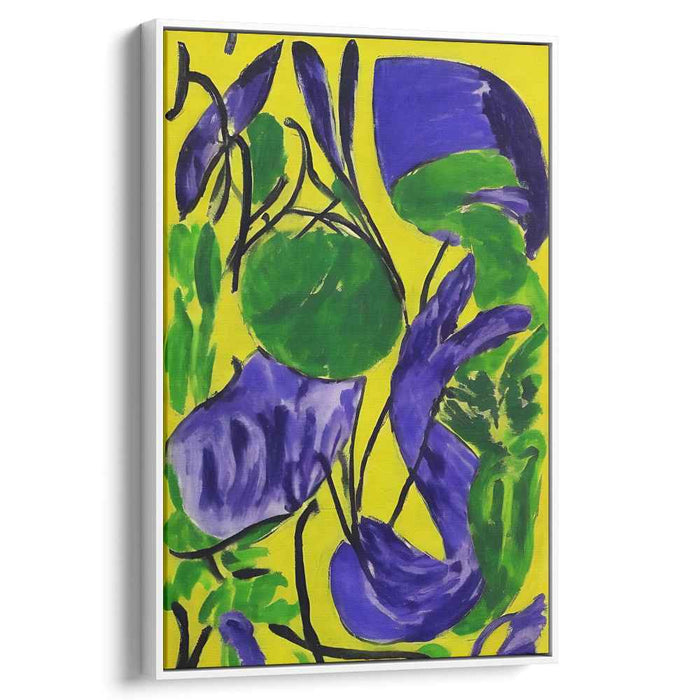 Sunshine Tapestry: Vibrant Foliage on Sunny Yellow Canvas Art Print