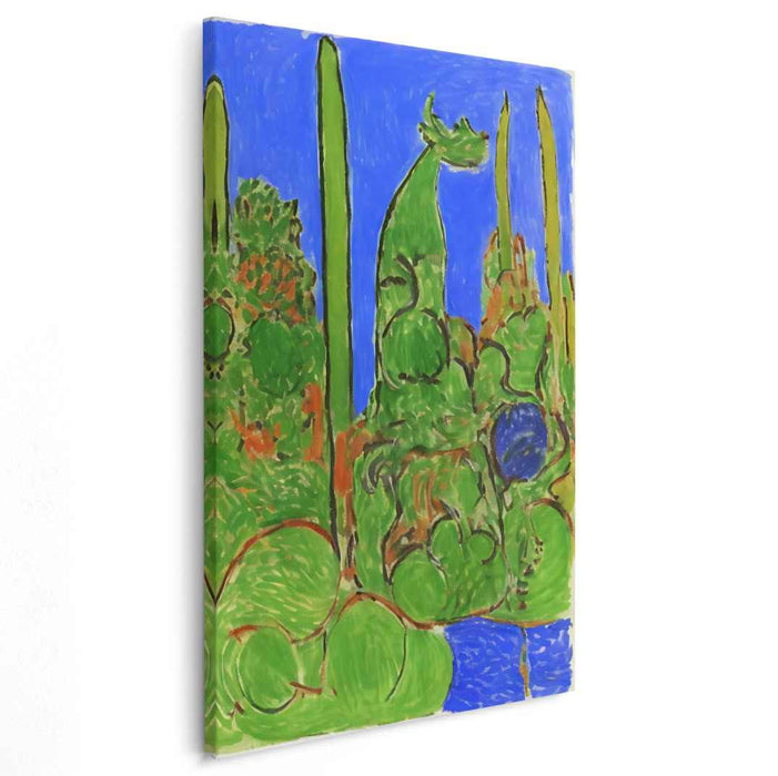 Wildfire Fantasia: Fauvist-Inspired Landscape with Dragon Canvas Art