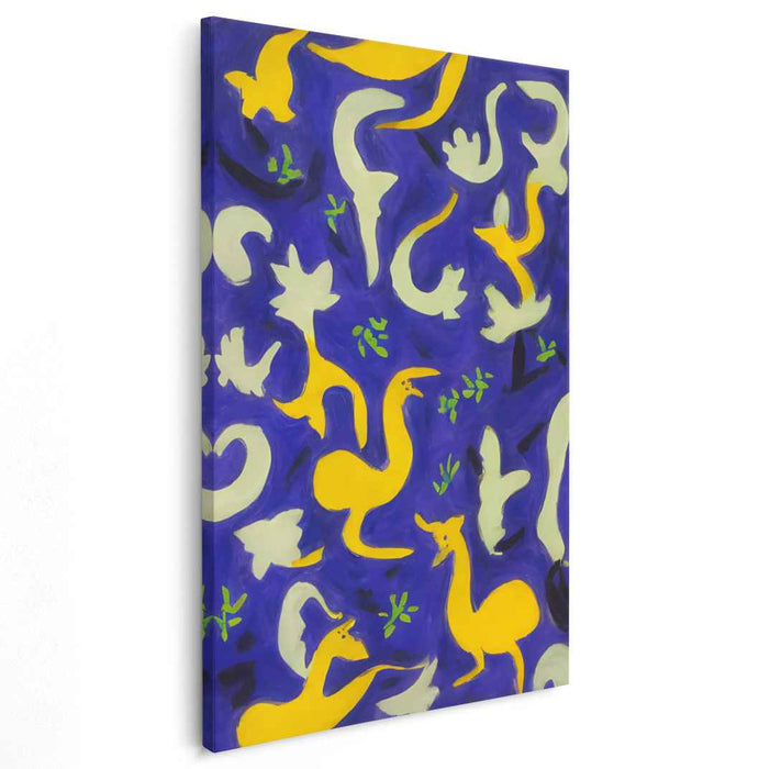 Frolicsome Blue Beings: Playful Abstract Creatures on Vibrant Blue Canvas