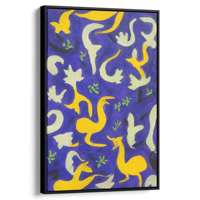 Frolicsome Blue Beings: Playful Abstract Creatures on Vibrant Blue Canvas