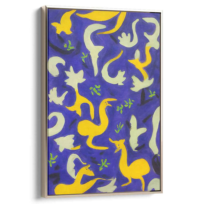 Frolicsome Blue Beings: Playful Abstract Creatures on Vibrant Blue Canvas