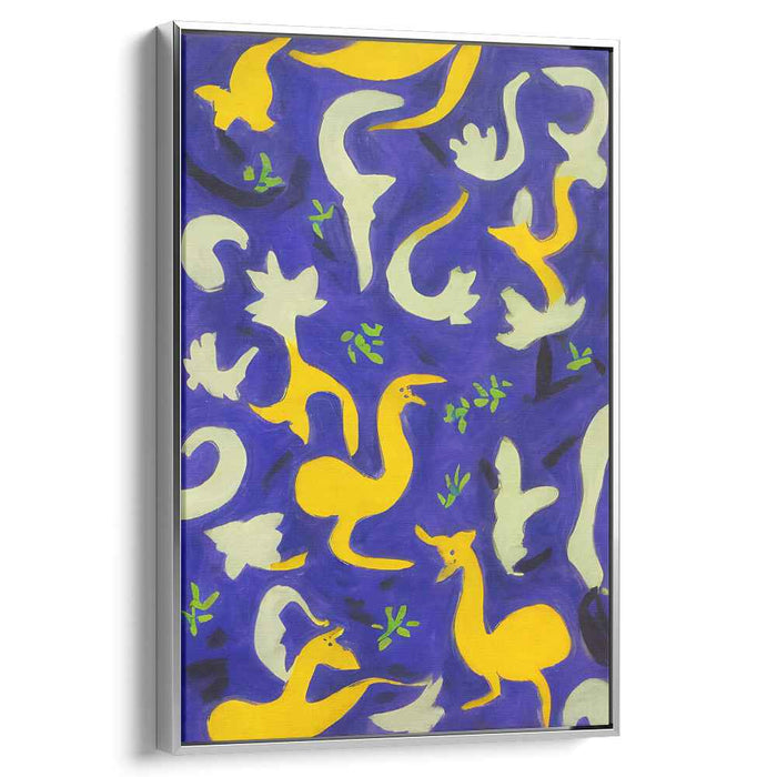 Frolicsome Blue Beings: Playful Abstract Creatures on Vibrant Blue Canvas