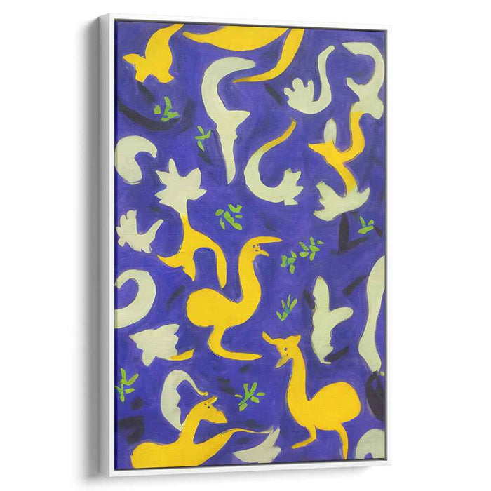 Frolicsome Blue Beings: Playful Abstract Creatures on Vibrant Blue Canvas