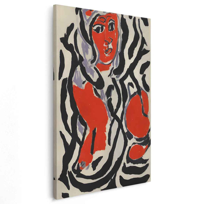 Dynamic Fauvist Portrait: Bold Red and Black Abstract Canvas Art