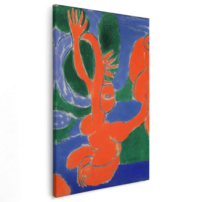 Flaming Dance: Abstract Expressionist Orange and Blue Canvas Art Print