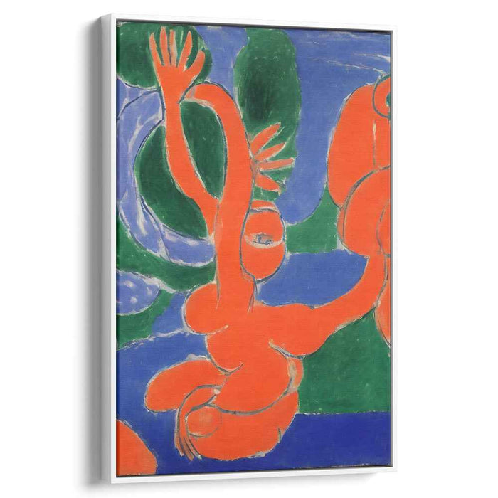 Flaming Dance: Abstract Expressionist Orange and Blue Canvas Art Print