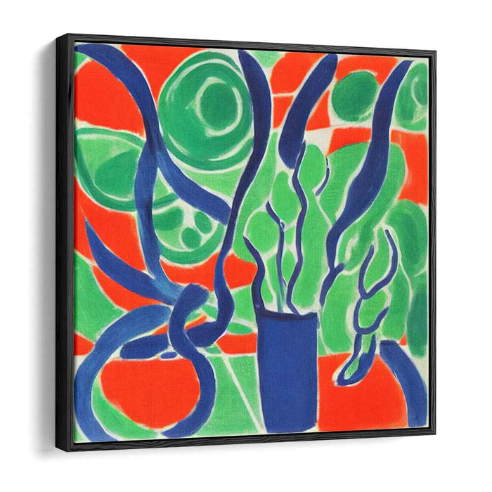 Chromatic Inferno Dance: Dynamic Blue and Green Tendrils on Fiery Red Canvas