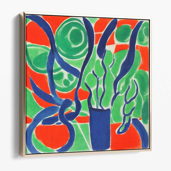 Chromatic Inferno Dance: Dynamic Blue and Green Tendrils on Fiery Red Canvas