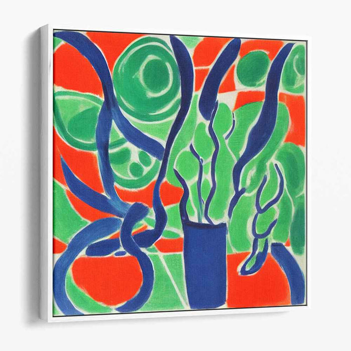 Chromatic Inferno Dance: Dynamic Blue and Green Tendrils on Fiery Red Canvas