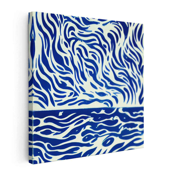 Oceanic Chromatic Dance: Contemporary Blue Wave Abstract Canvas Art Print