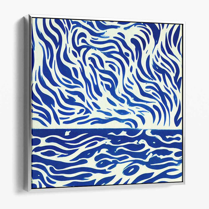 Oceanic Chromatic Dance: Contemporary Blue Wave Abstract Canvas Art Print