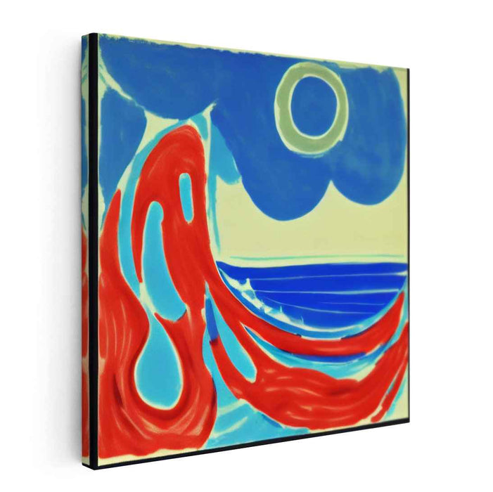 Scarlet Symphony Abstraction: Abstract Expressionist Red and Blue Canvas Art Print
