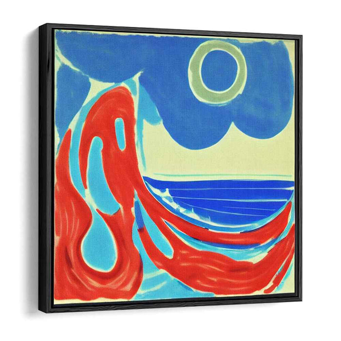 Scarlet Symphony Abstraction: Abstract Expressionist Red and Blue Canvas Art Print