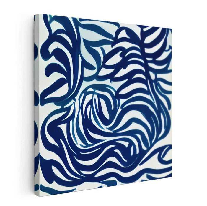 Whispers of the Deep Sea: Abstract Navy Blue and White Canvas Art Print