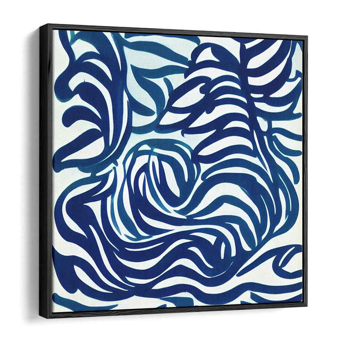 Whispers of the Deep Sea: Abstract Navy Blue and White Canvas Art Print