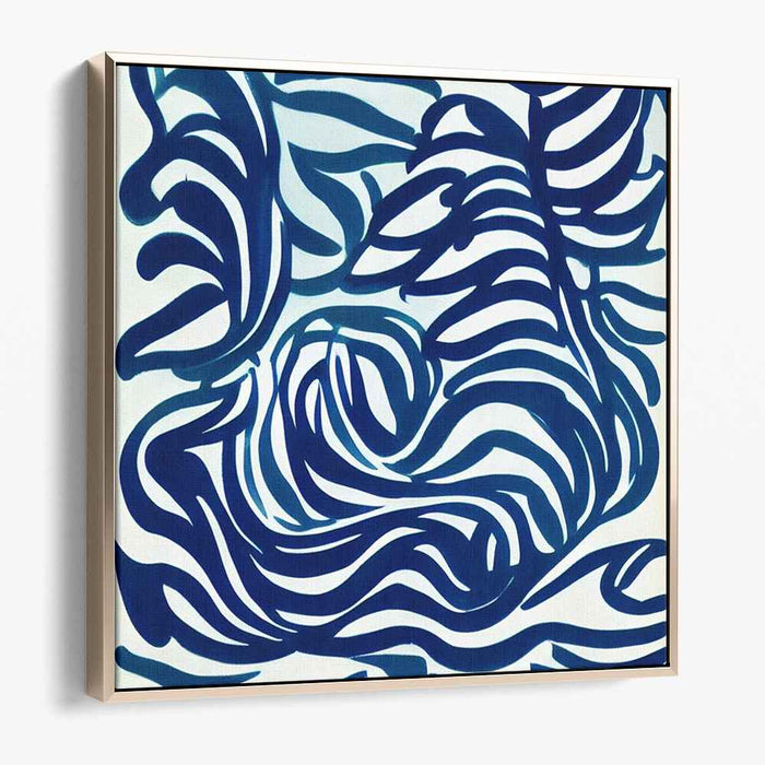 Whispers of the Deep Sea: Abstract Navy Blue and White Canvas Art Print