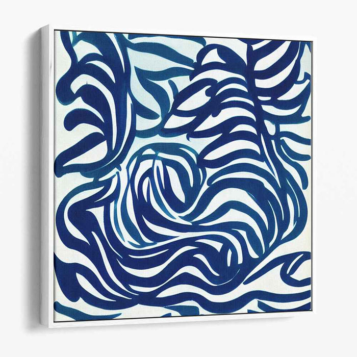 Whispers of the Deep Sea: Abstract Navy Blue and White Canvas Art Print