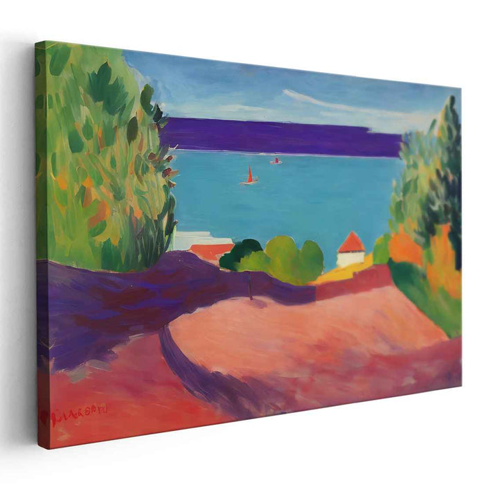 Wild Coast Impressions: Vibrant Fauvist Seaside Landscape Canvas Art Print